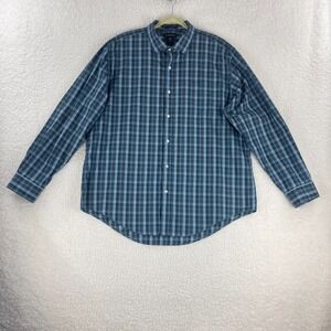 Lands' End Blue Plaid Button-Up Tailored Fit Shirt Men‎ Long Sleeve Size XXL